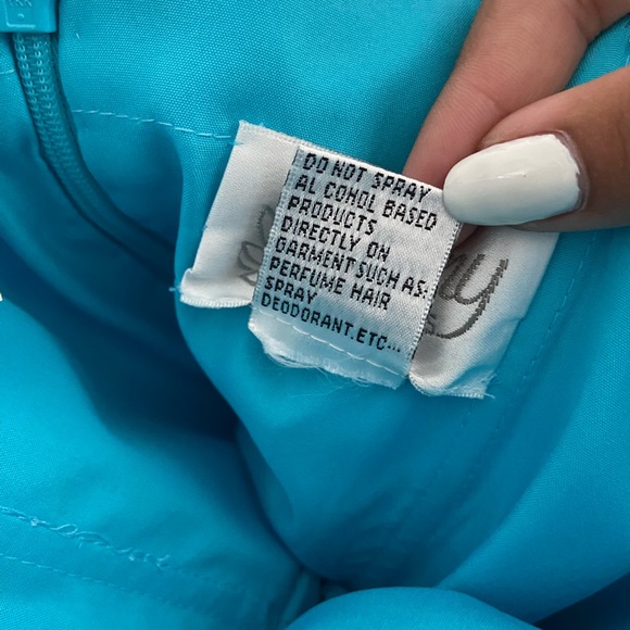 Tiffany Designs Bright Light Blue & Gold One Shoulder Maxi Formal Prom Dress - Picture 6 of 12